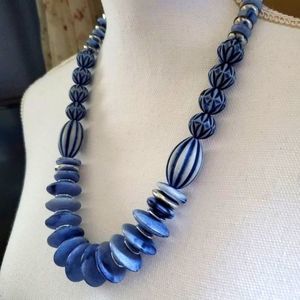Artisian Vintage Blue Beaded Statement Necklace